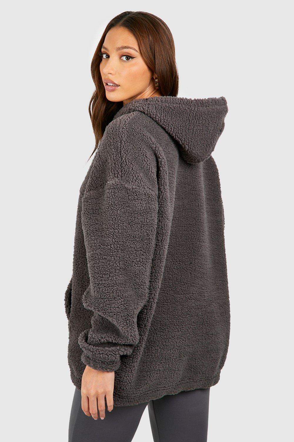 Women's Oversized Pullover Hoodies Cute Bear Graphic Sherpa Fleece