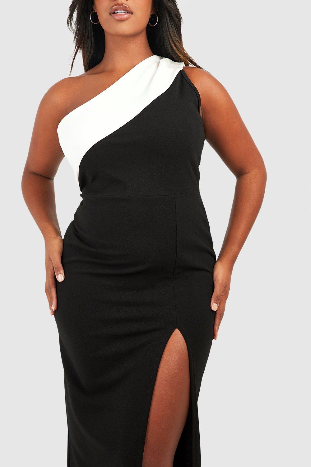 Plus size black 2025 one shoulder dress