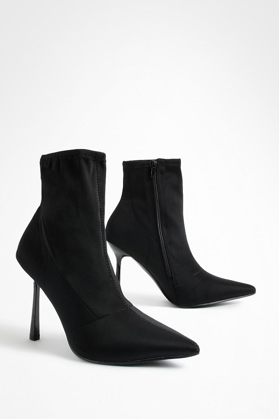 Schwarze Neopren Socken-Stiefel mit Stiletto-Absatz, Black image number 1