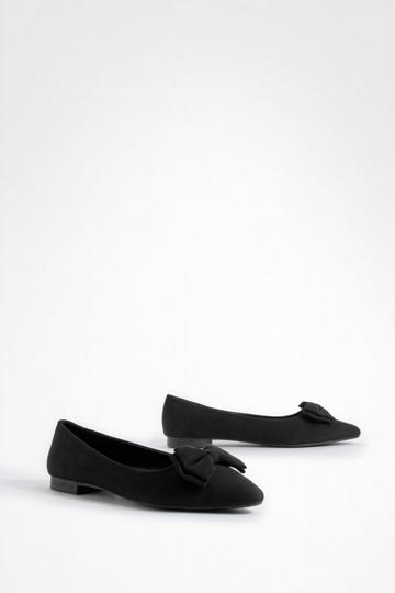 Black Wide Width Bow Round Toe Ballerina