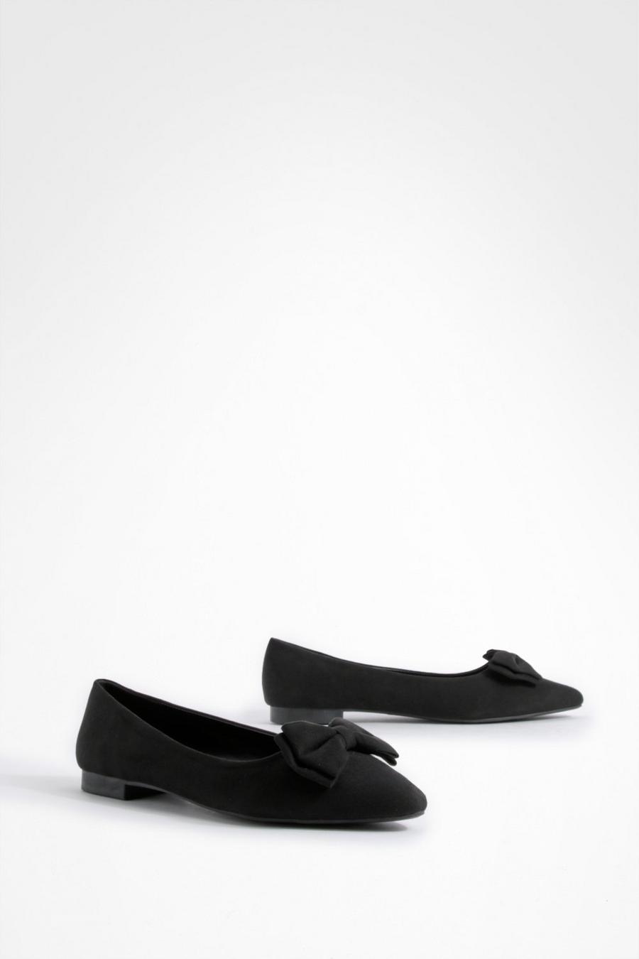 Black Wide Fit Bow Pointed Toe Ballerina
