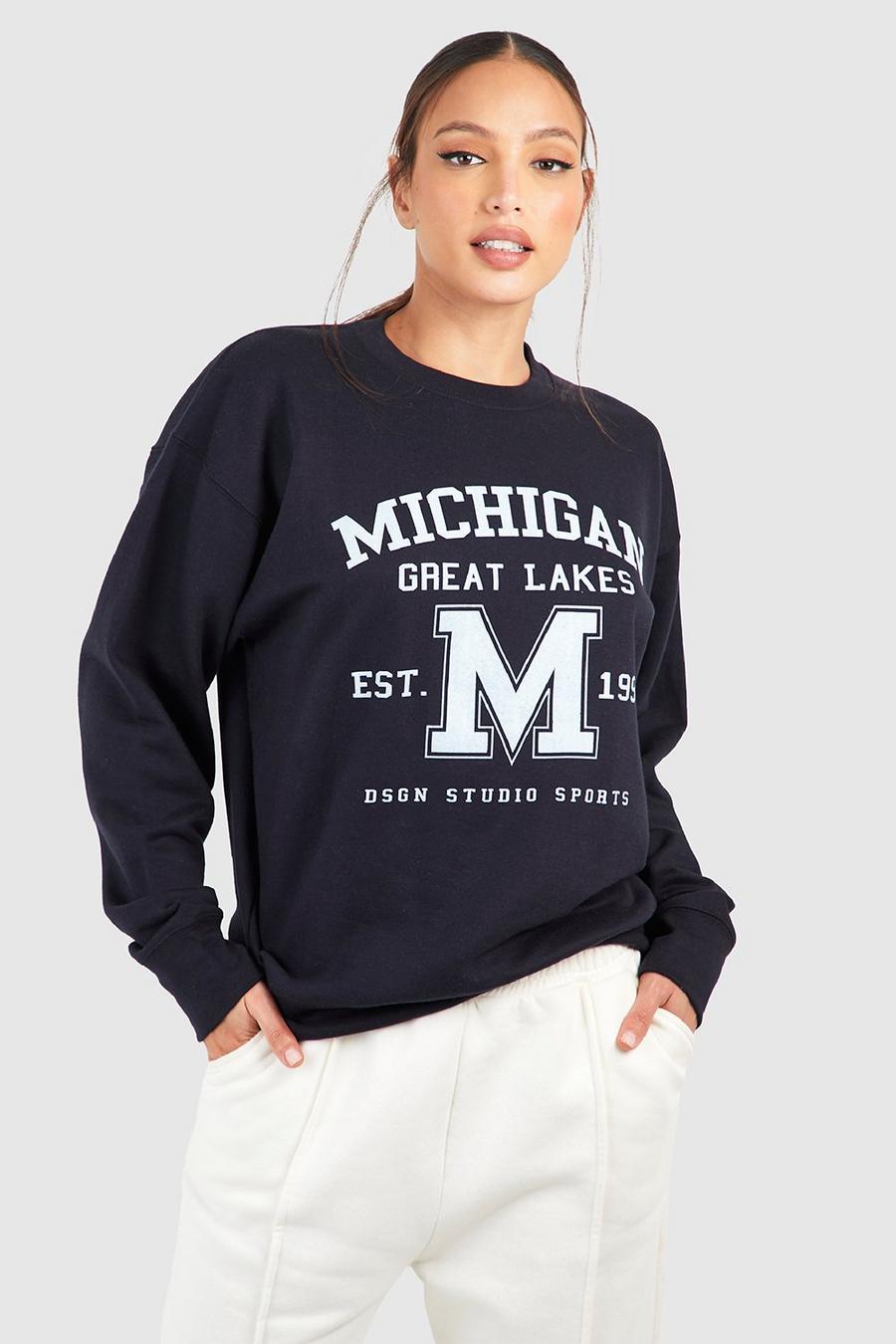 Sudadera Tall universitaria con eslogan de Michigan, Navy image number 1