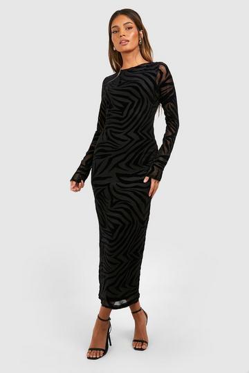 Zebra Devore Midi Dress black