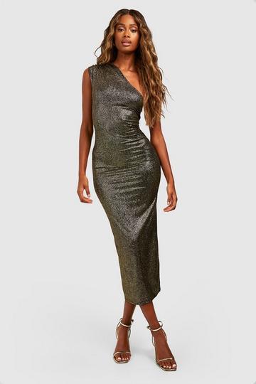 Sequin One Shoulder Midaxi Dress black