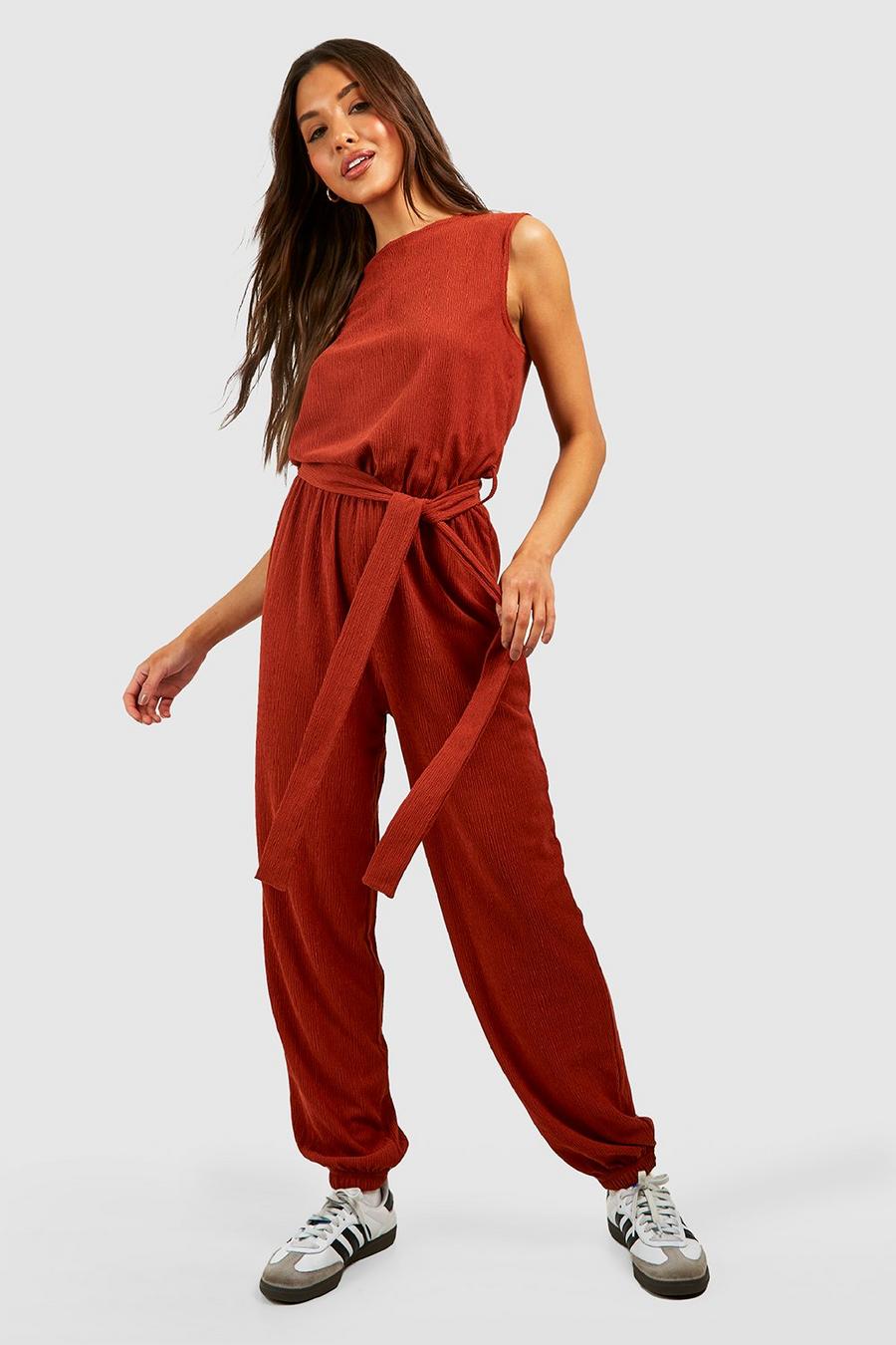Rust Slouchy Textured Jumpsuit image number 1