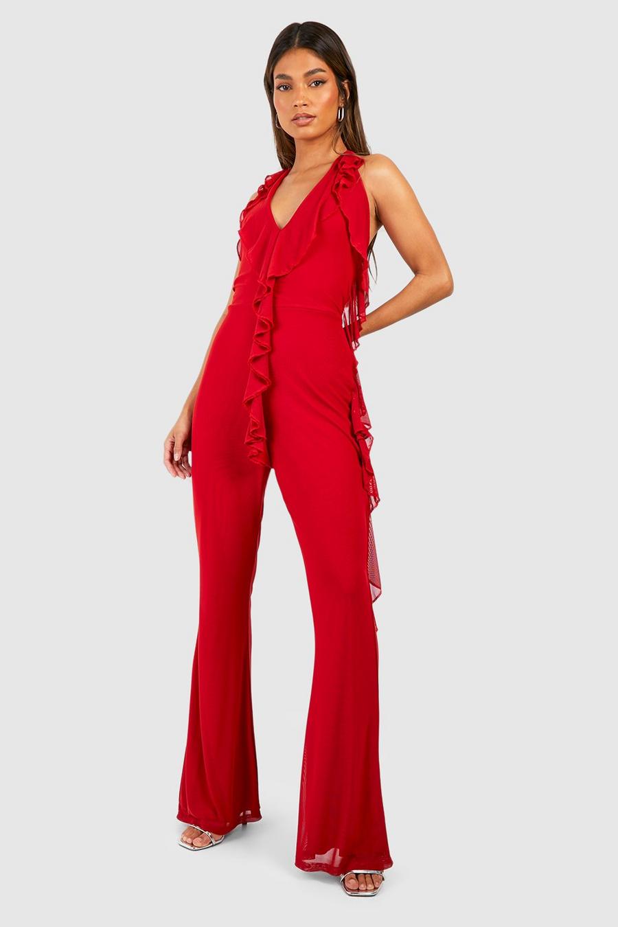 Red Velvet Sequin One Shoulder Jumpsuit