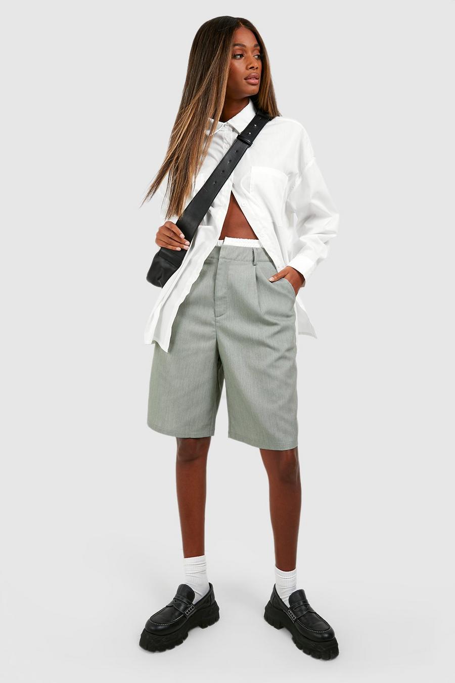 Grey Long Line Dad Shorts Met Boxers Taille