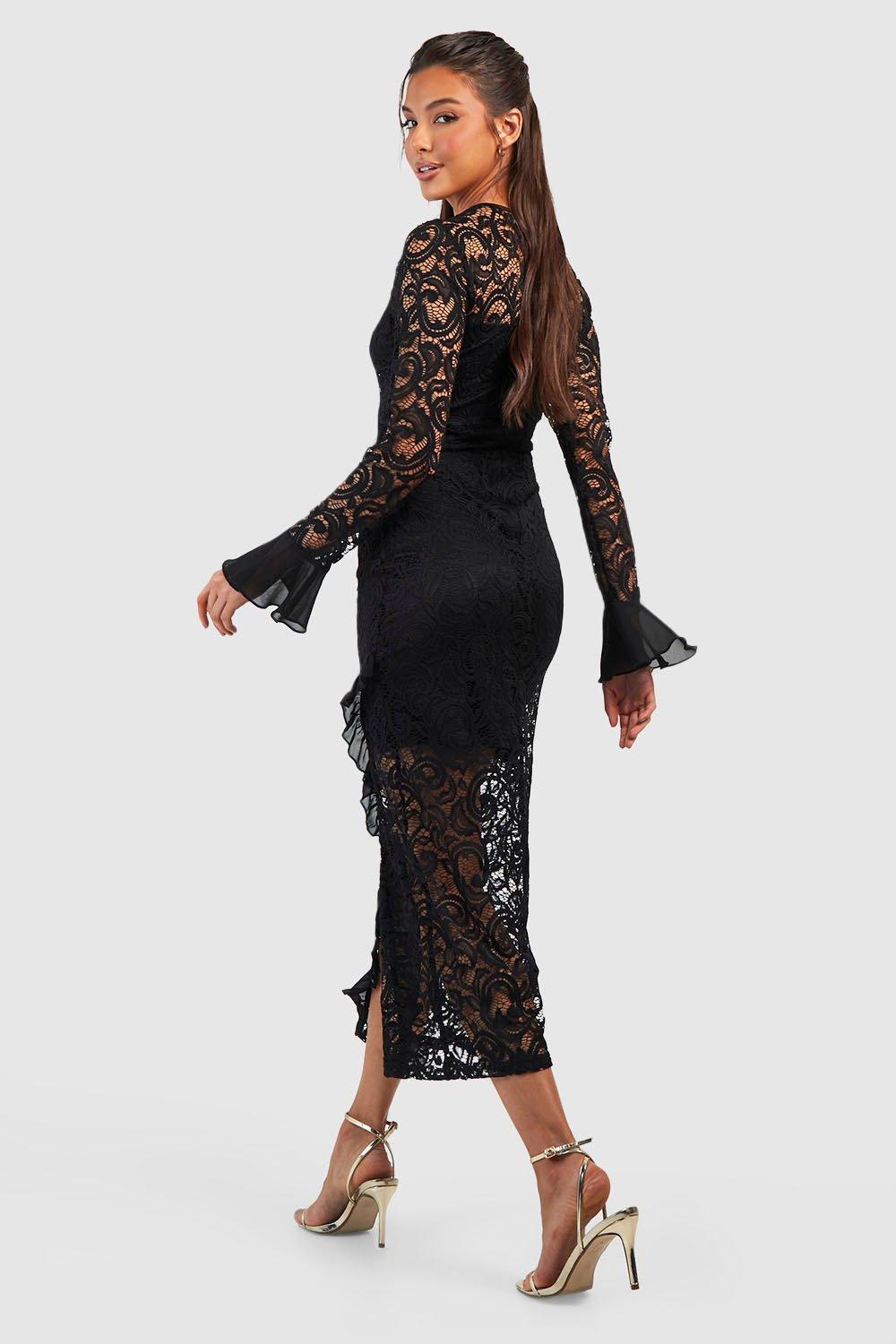 Lace frill shop midi dress