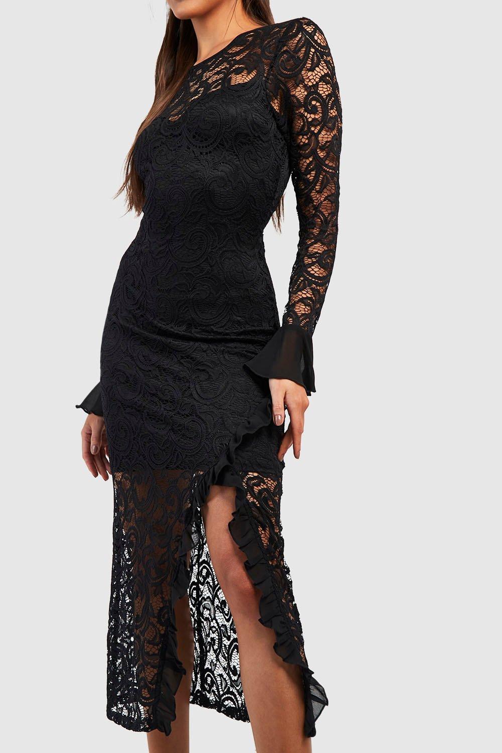 Boohoo black clearance frill dress