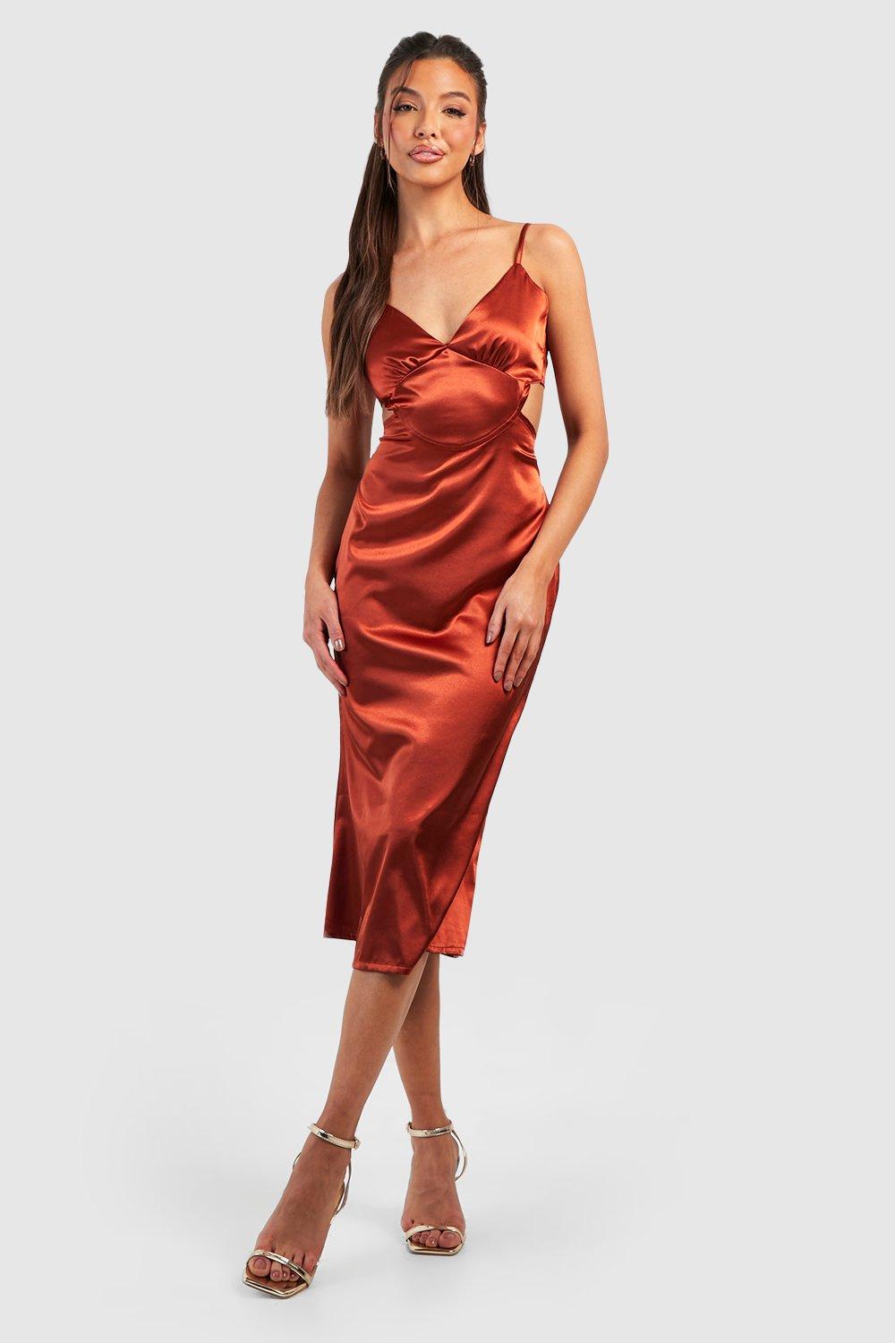 Satin Open Back Midi Slip Dress