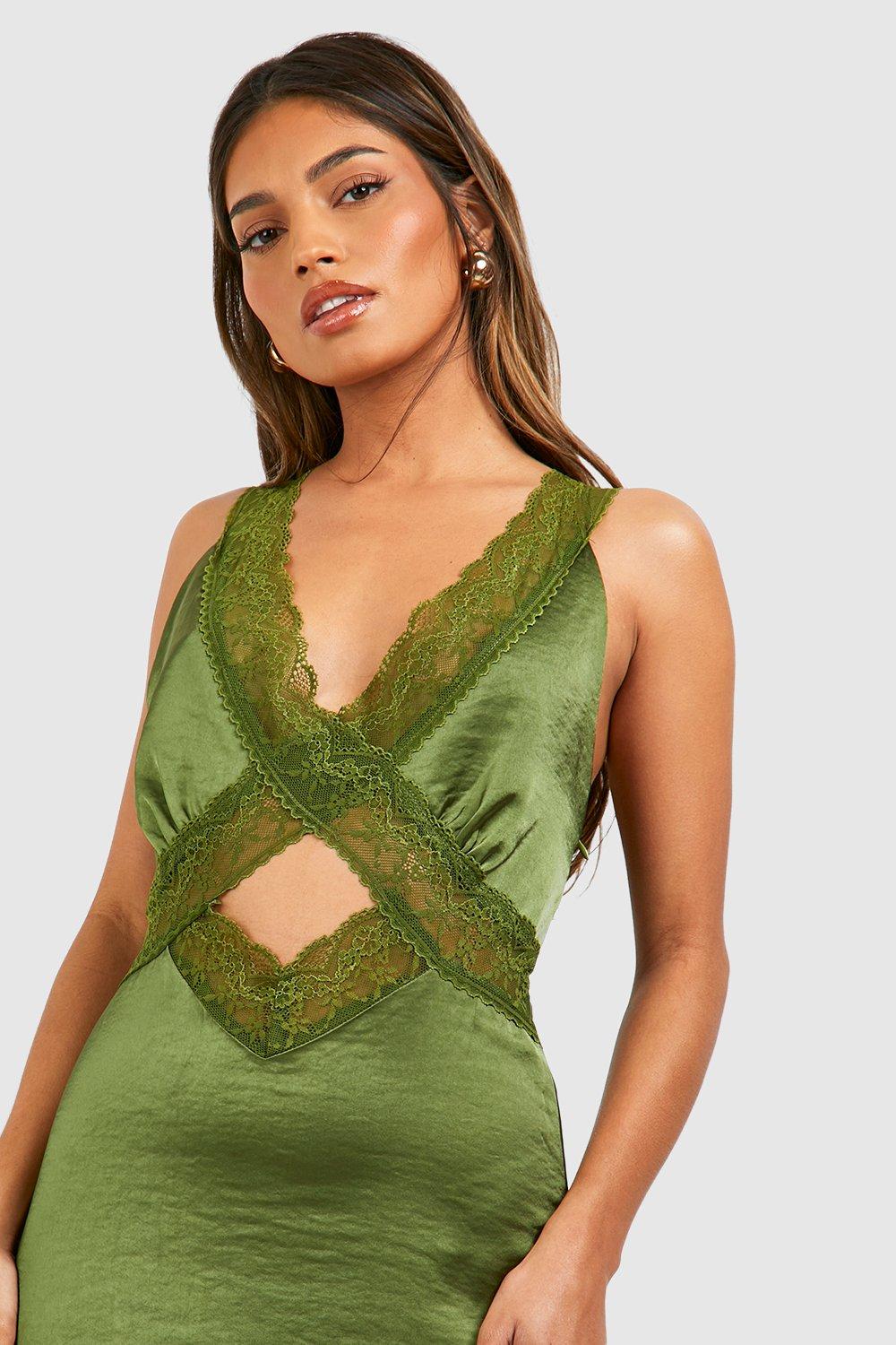 Olive satin slip store dress