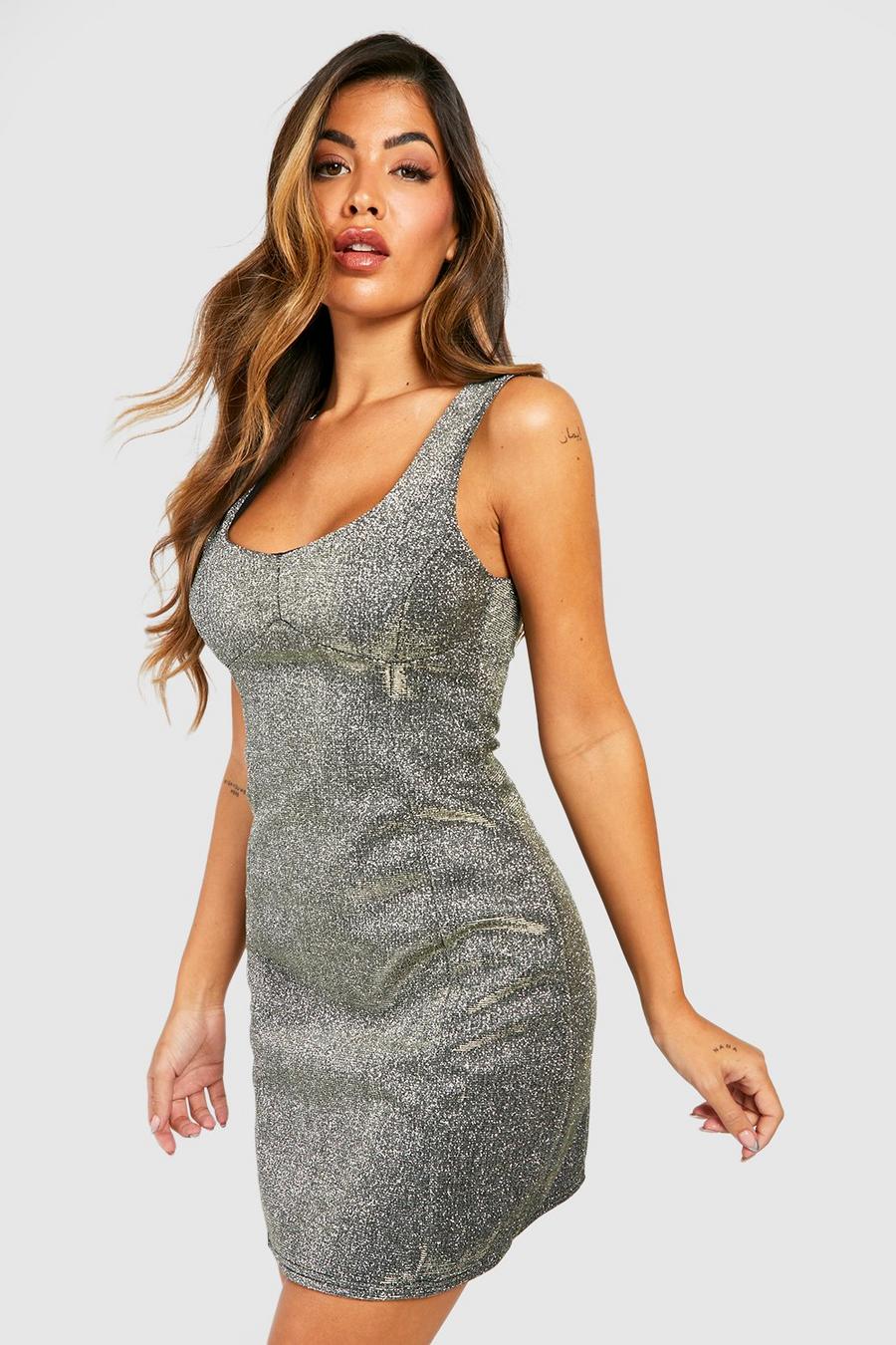 Silver Glitter Corset Seam Mini Dress