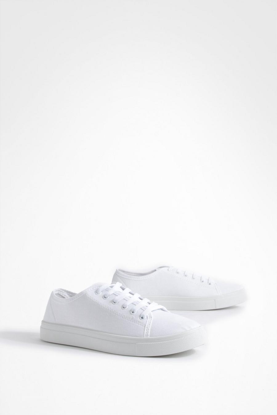 White Basic Canvas Lace Up Pumps image number 1