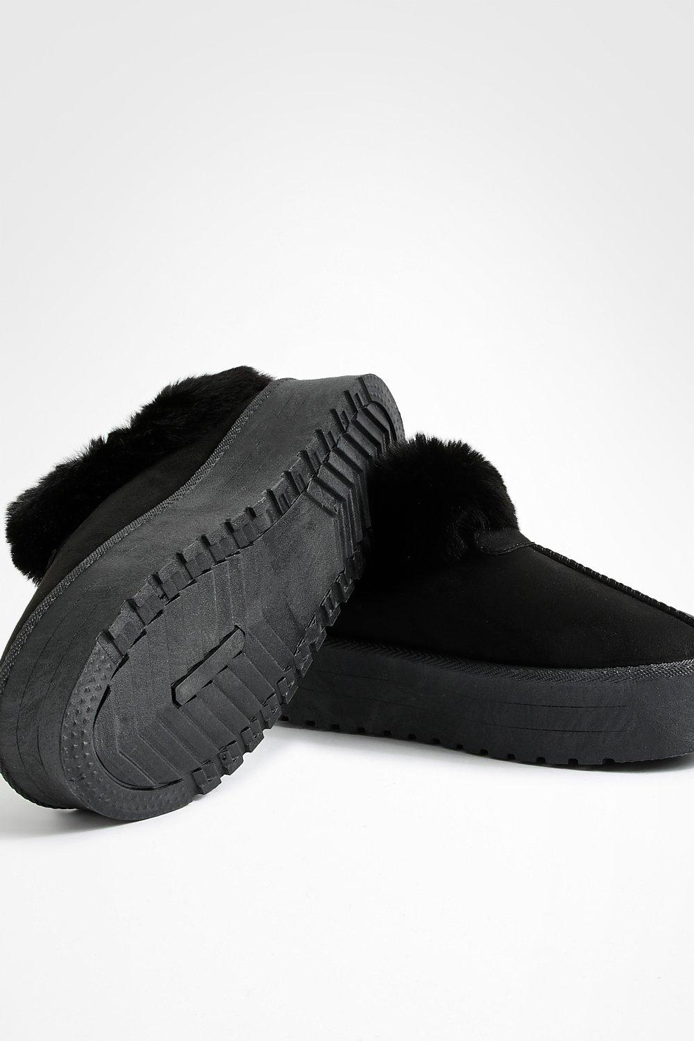 Black mules hot sale with fur