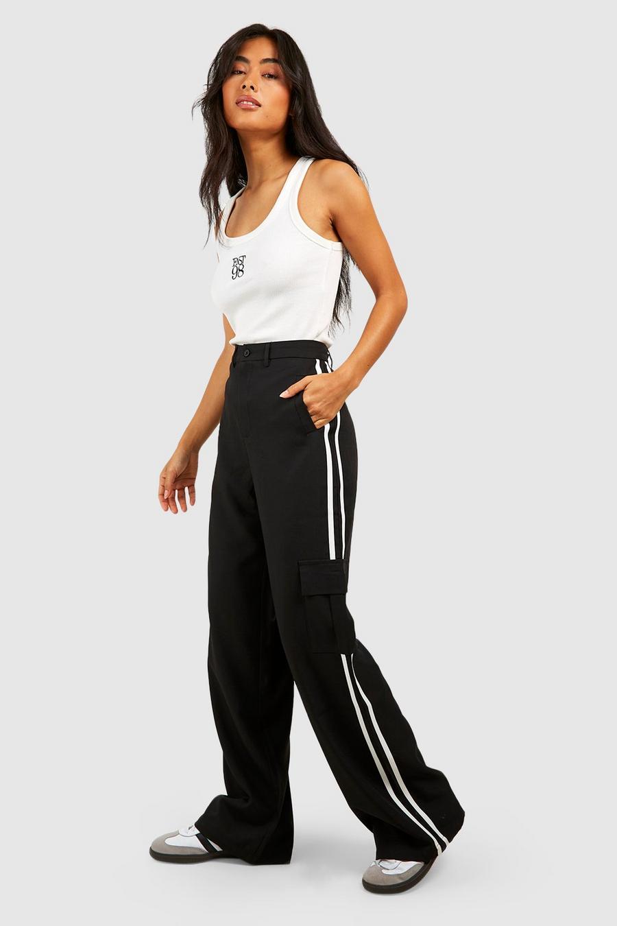 Black Sports Stripe Tailored Cargo Pants image number 1