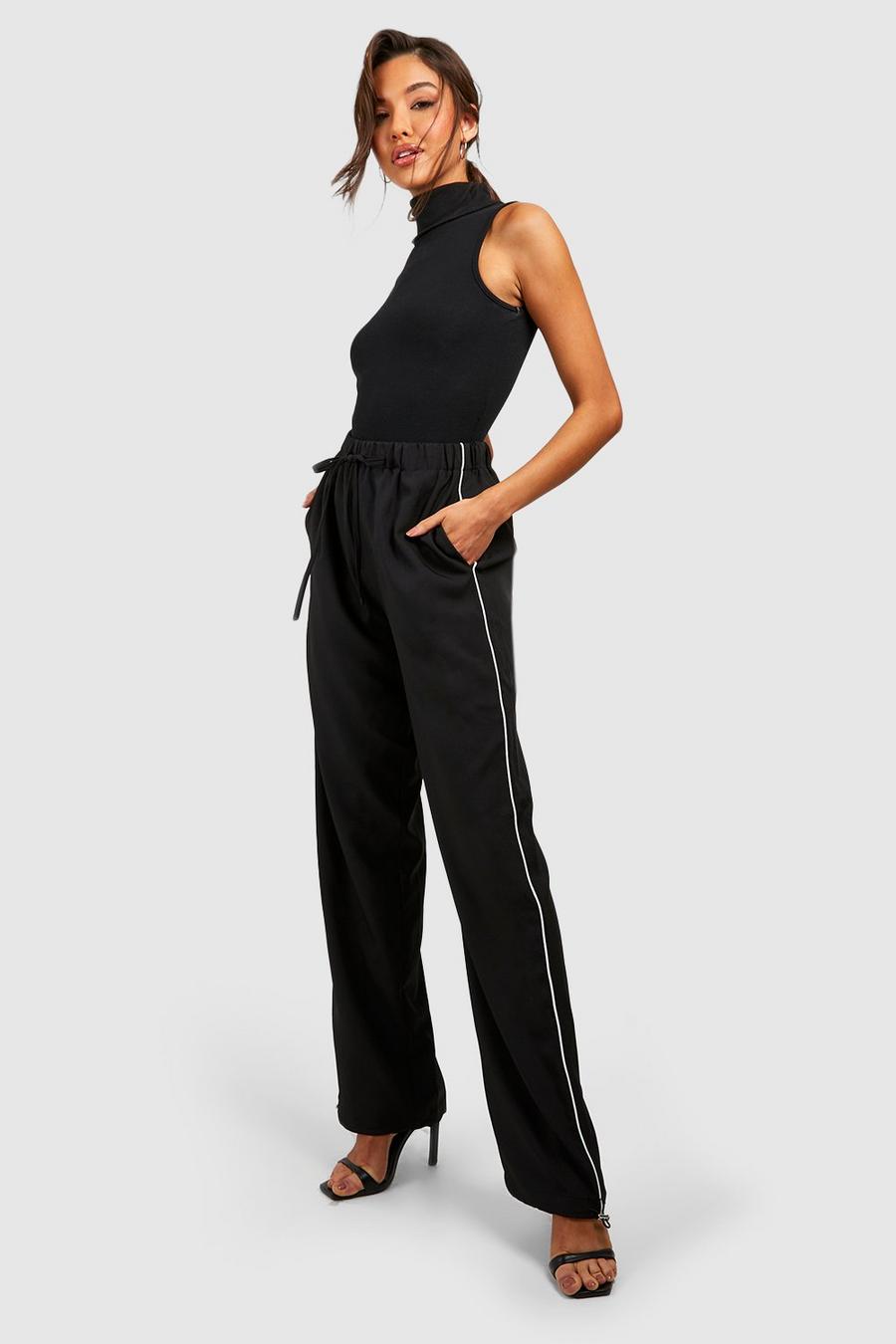 Pantalones de tela con ribete Luxe y tachuelas, Black