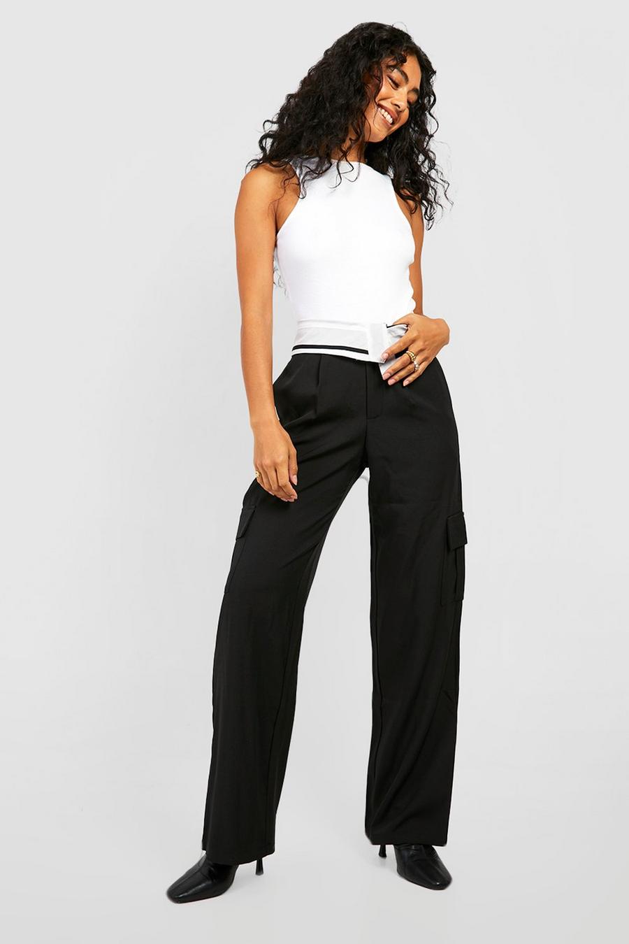 Black Foldover Waistband Tailored Pants image number 1