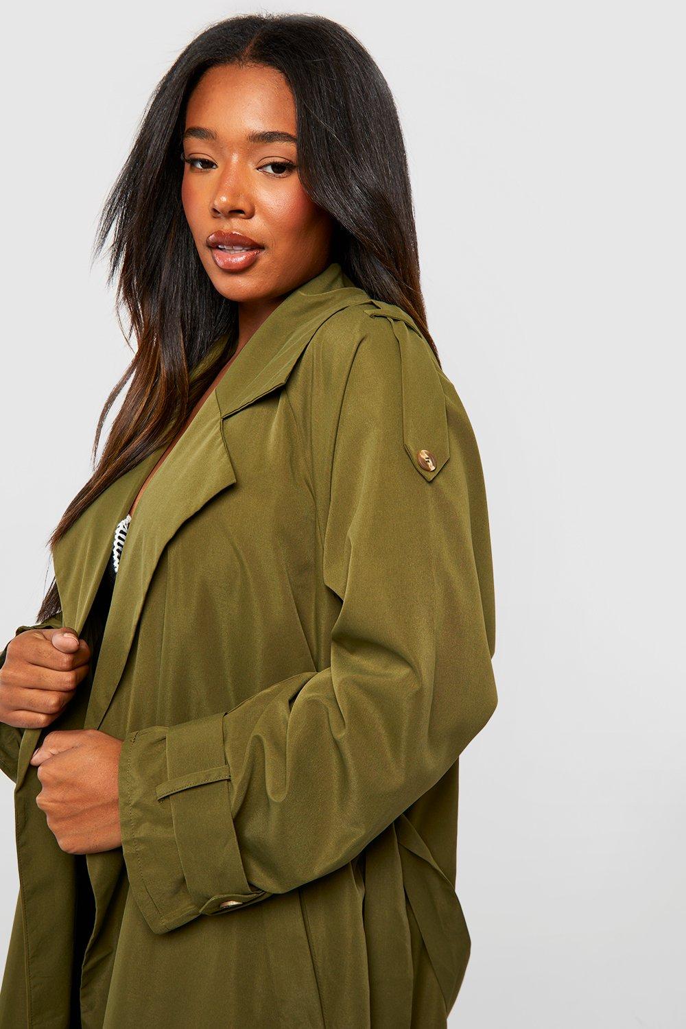 Khaki Premium Woven Hooded Oversized Trench Coat