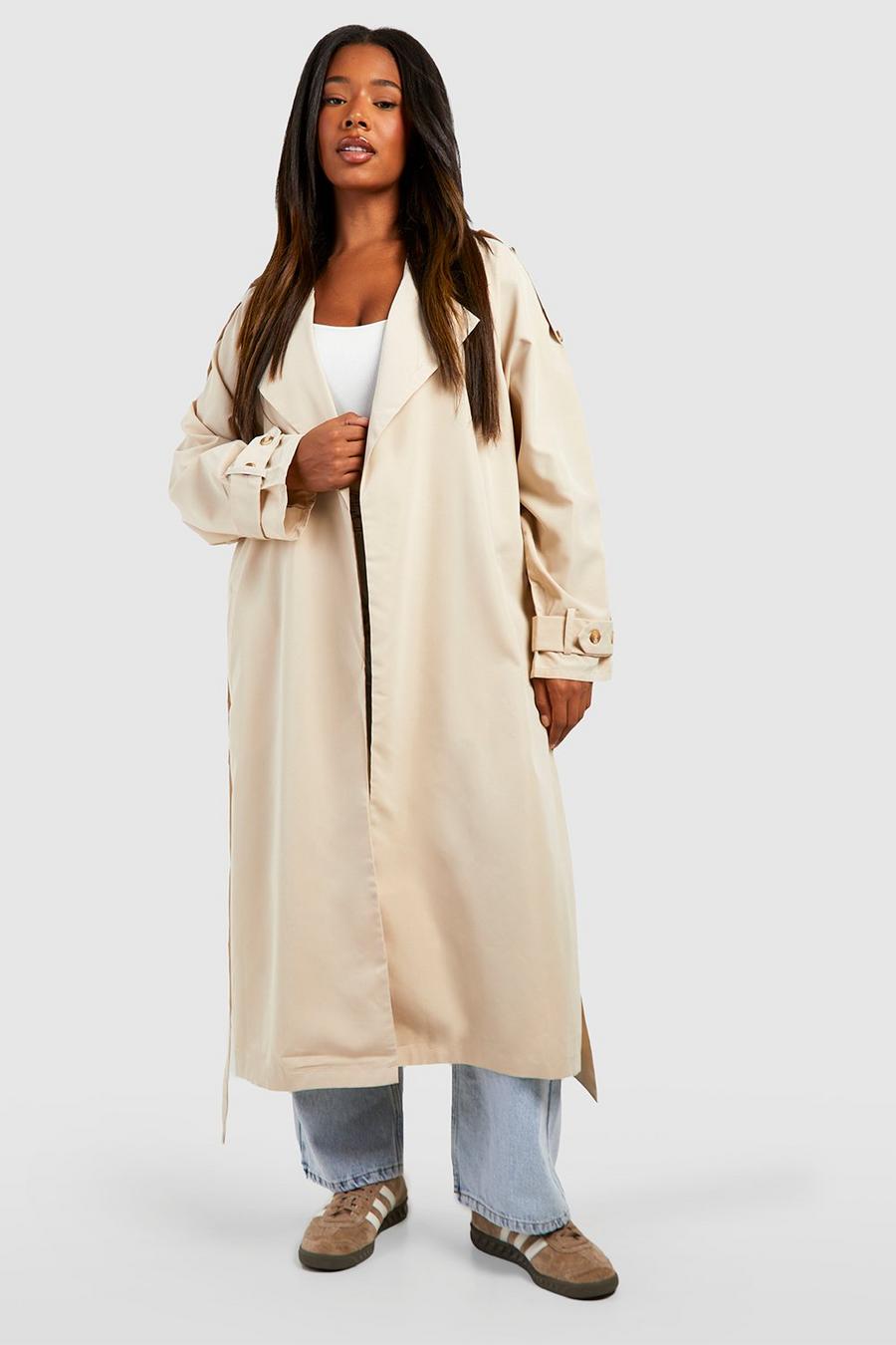 Cappotto Trench Plus Size oversize in tessuto, Stone image number 1