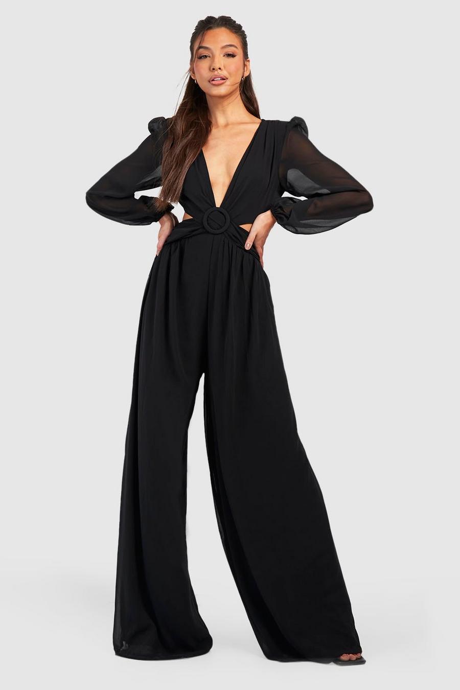 Cut-Out Jumpsuit mit weitem Bein, Black