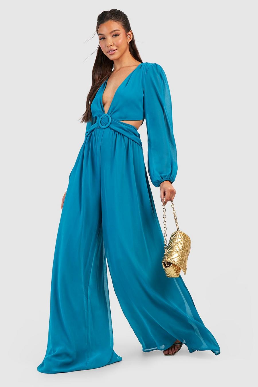 Cut-Out Jumpsuit mit weitem Bein, Green image number 1