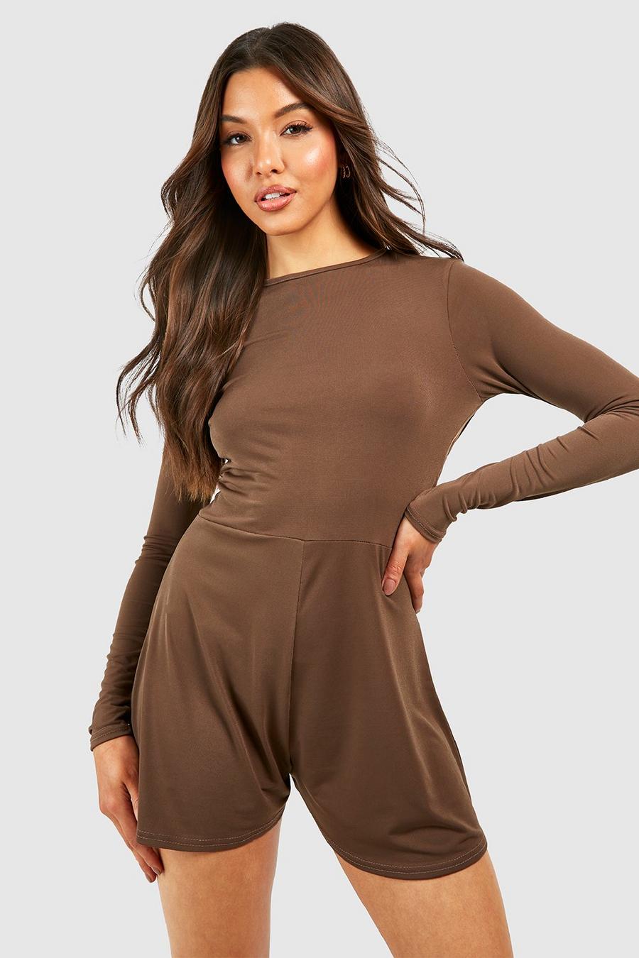 Chocolate Slinky Cowl Back Playsuit image number 1