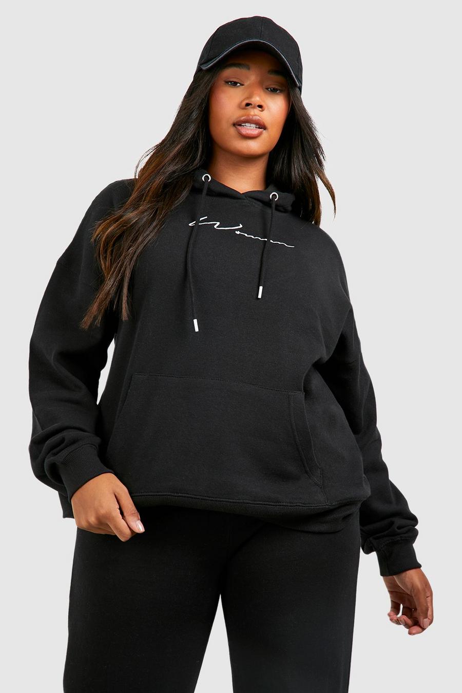 Black Plus Oversized Embroided Hoodie 