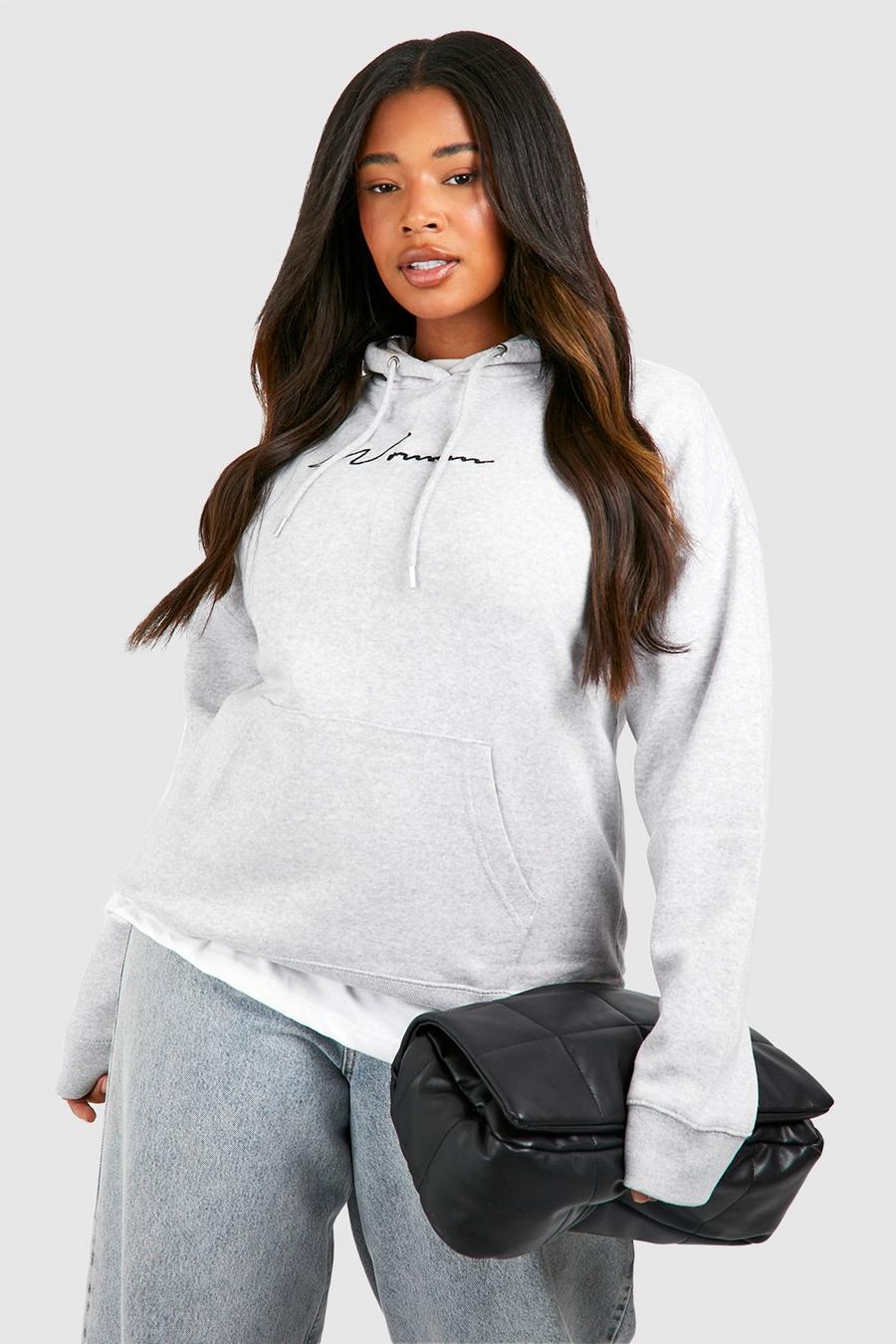 Grey Plus Oversized Embroided Hoodie  image number 1