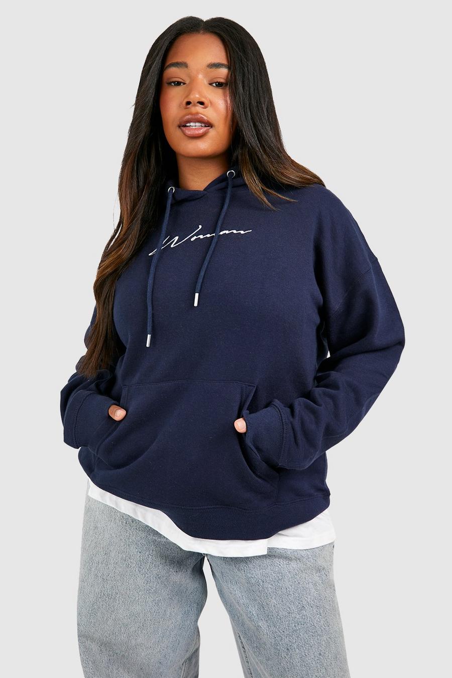 Navy Plus Oversized Embroided Hoodie 