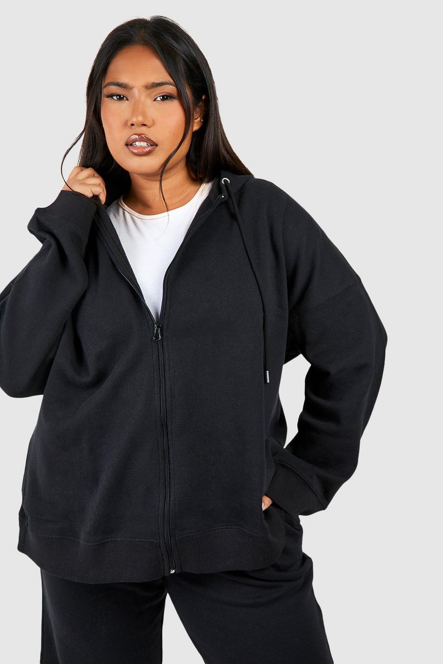 Black Plus Oversize hoodie med dragkedja image number 1