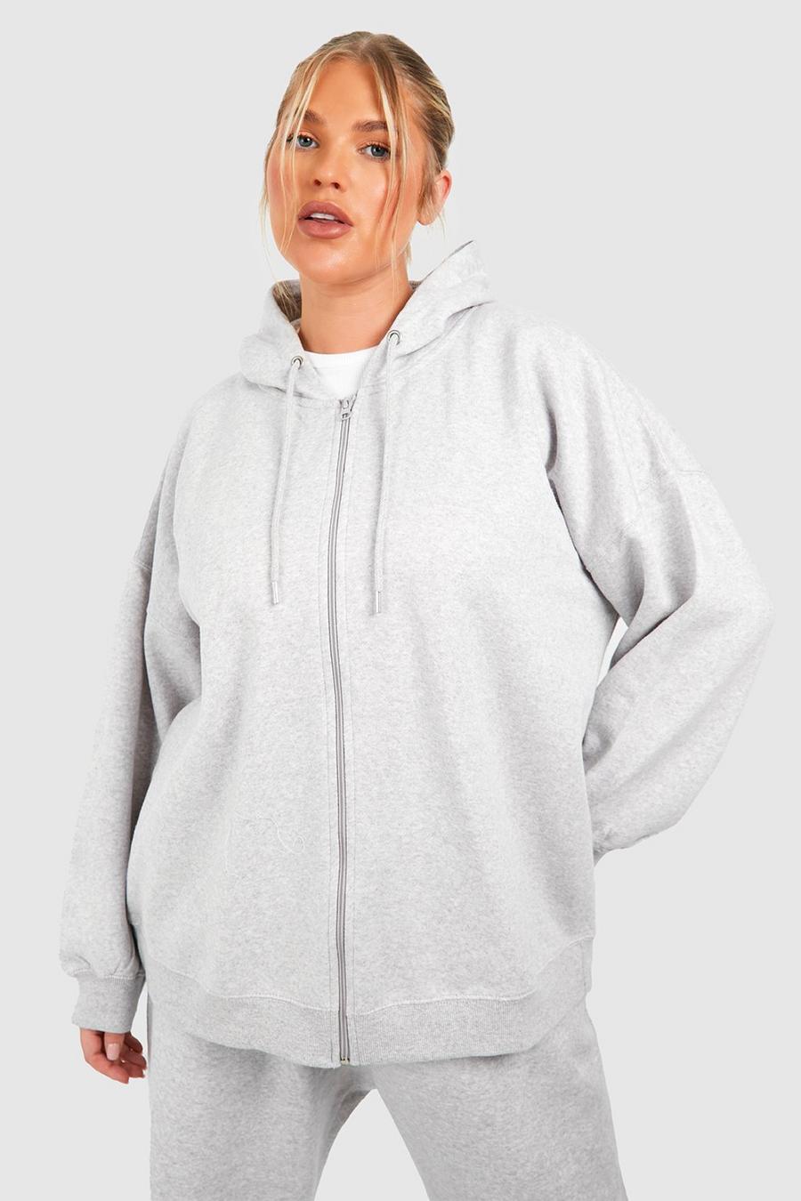 Grey Plus Oversized Zip Through Hoodie 