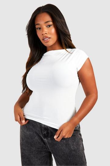 Plus Slinky Boat Neck Fitted T-Shirt ivory