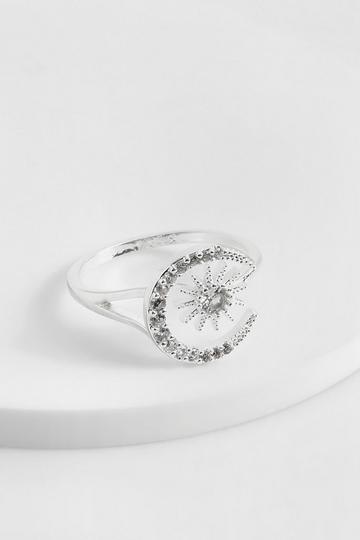 Diamante Star Moon Ring silver