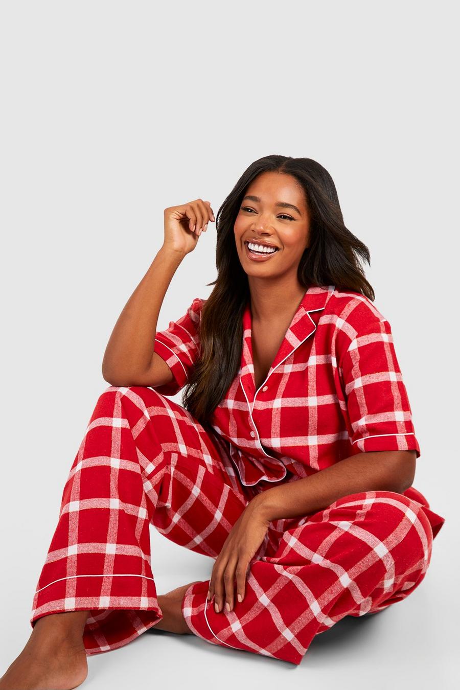 Grande taille - Ensemble de pyjama à carreaux avec chemise et pantalon, Red image number 1