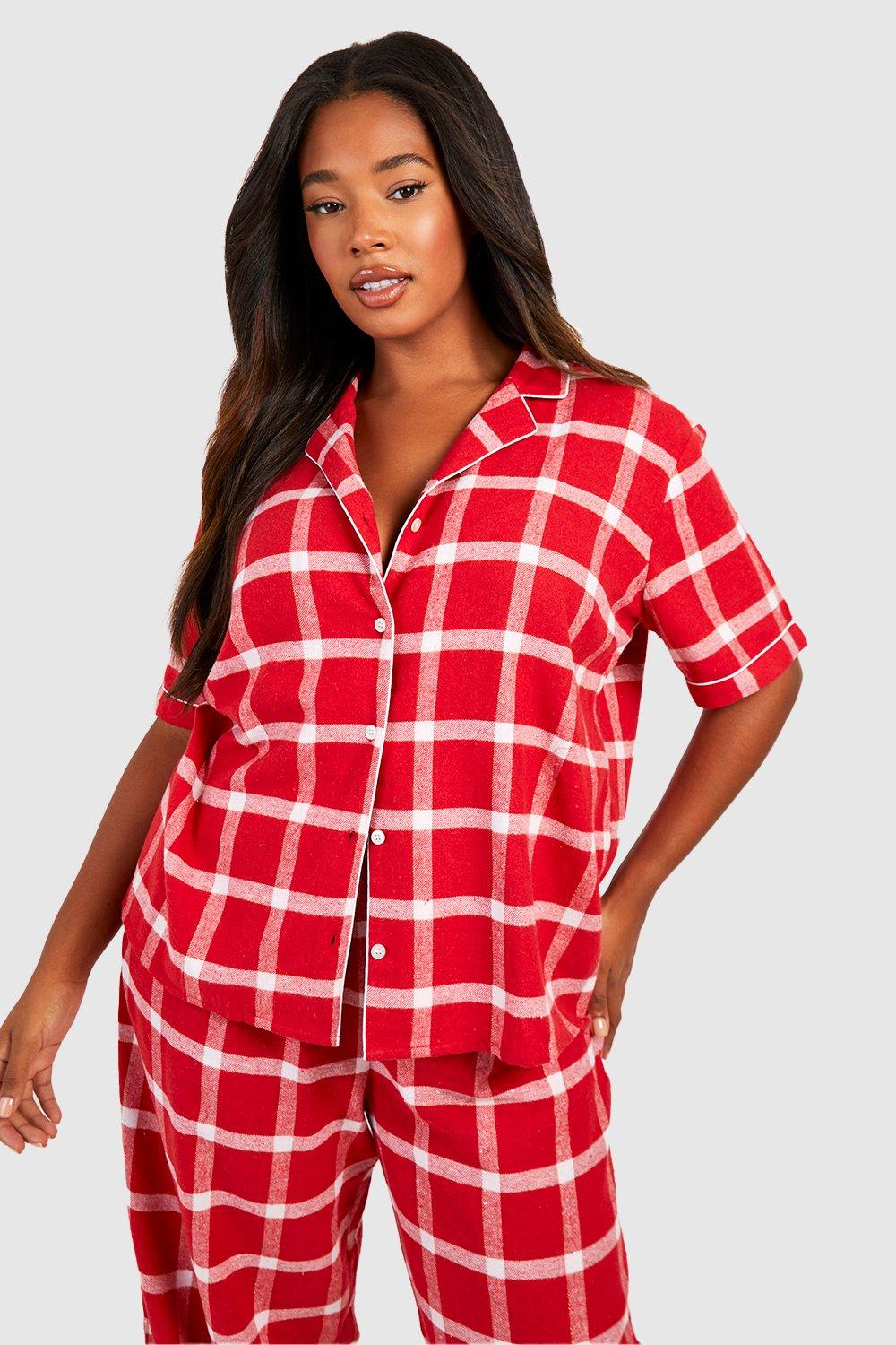 Plus Plaid Flannel Pj Shirt & Pants Set