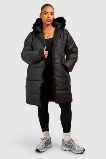 Black Plus Faux Fur Trim Parka