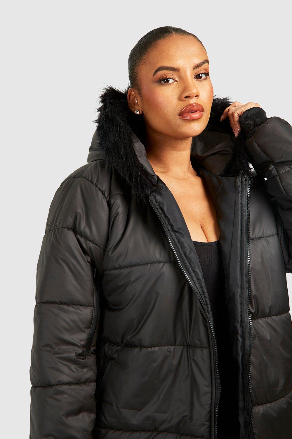 Plus size fashion black parka coat