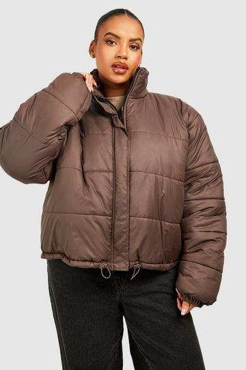 Plus Funnel Neck Puffer Jacket sage