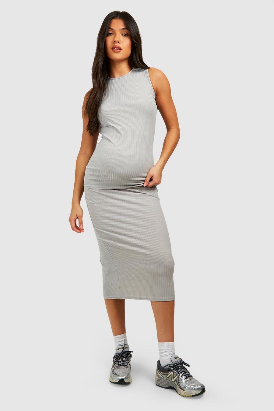 Grey Maternity Soft Rib Midi Skirt Co-ord
