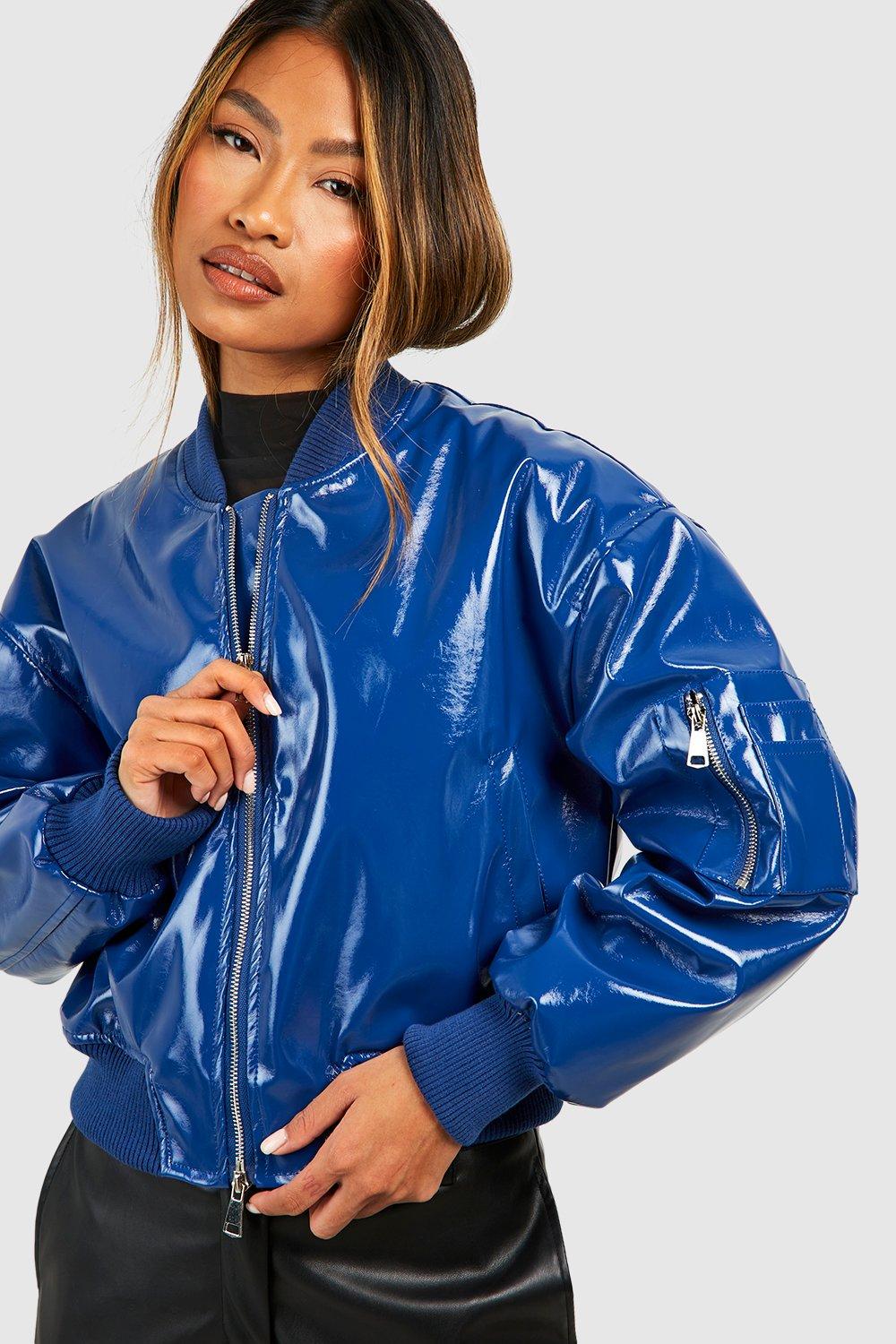 Cazadora bomber universitaria impermeable, Azul