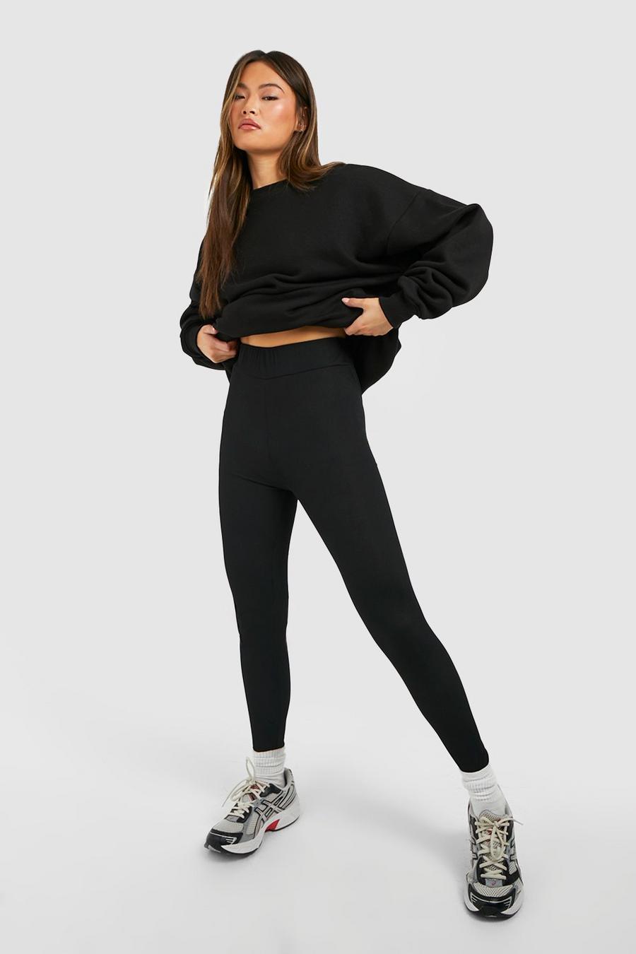 Boohoo Soft Rib Knit Long Sleeve Top And Leggings Co-ord in Black