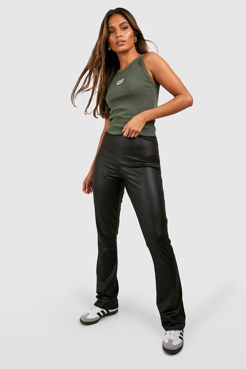 Waist Shaping Faux Leather Flared Leggings