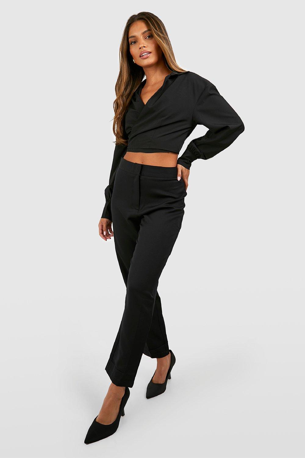 Black Woven High Waisted Cigarette Pants