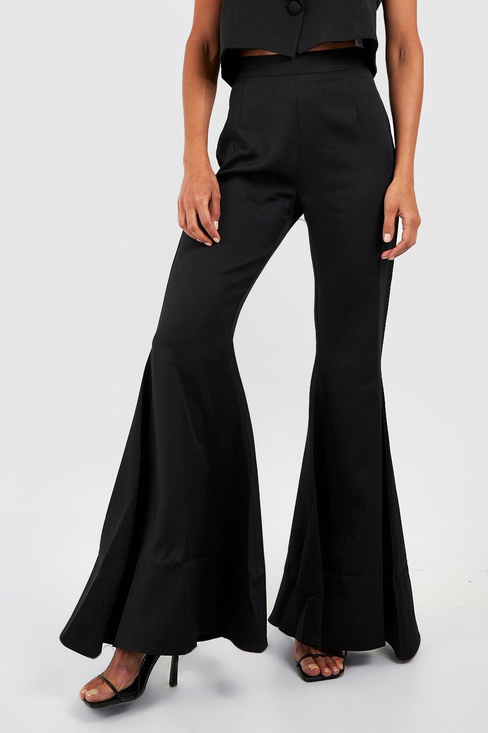 Black Woven High Waisted Flared Trousers