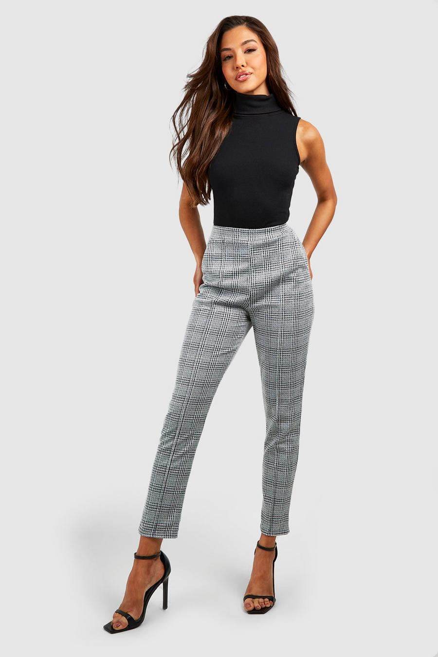 Black Houndstooth Jacquard High Waisted Skinny Trousers image number 1