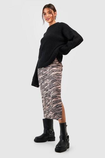 Geribbelde Zebraprint Midaxi Rok Met Zijsplit stone