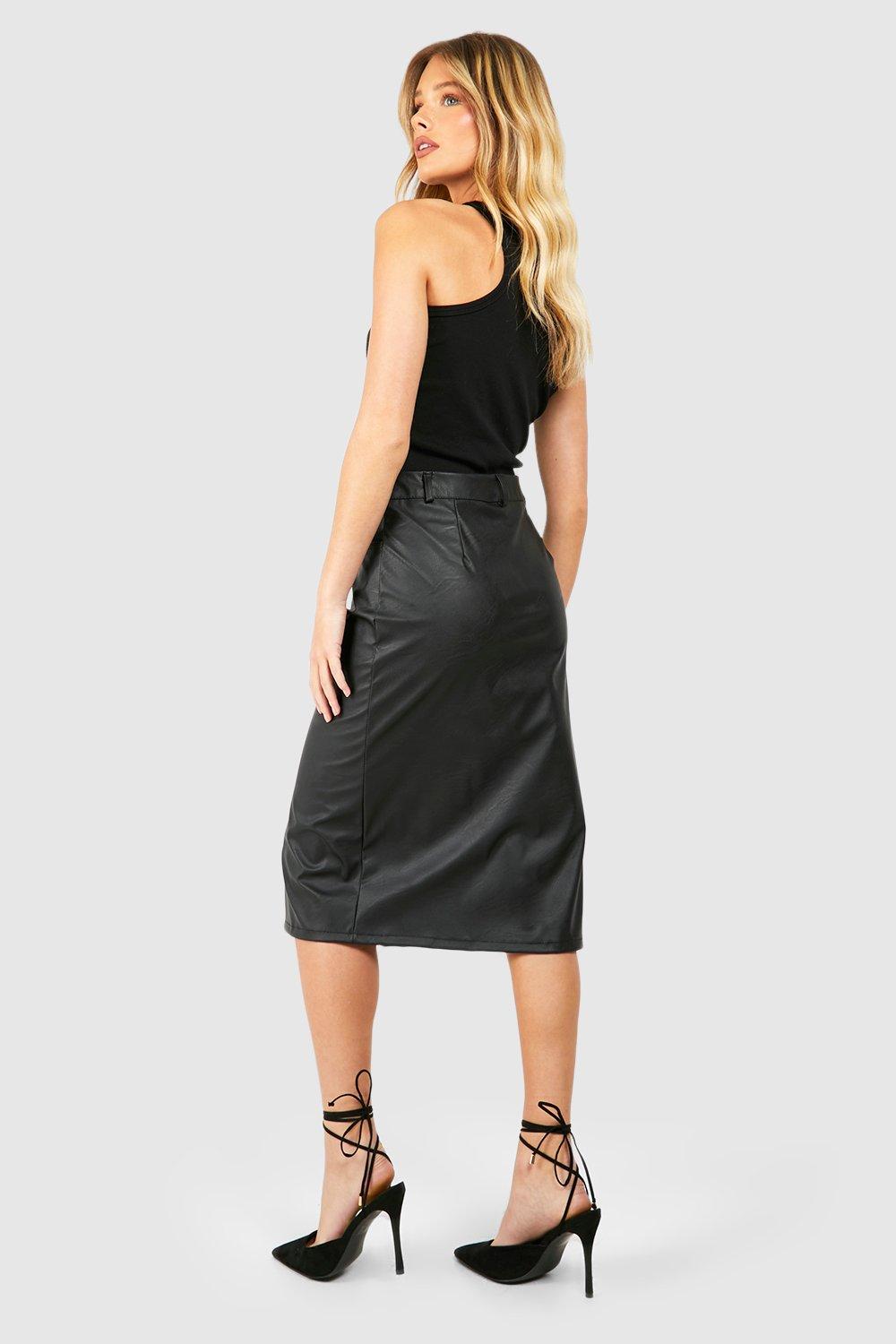 Leather midi skirt with front outlet split