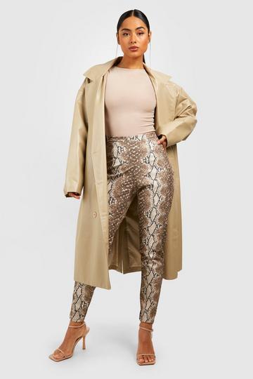 Stone Beige Snake Leather Look Skinny Trousers