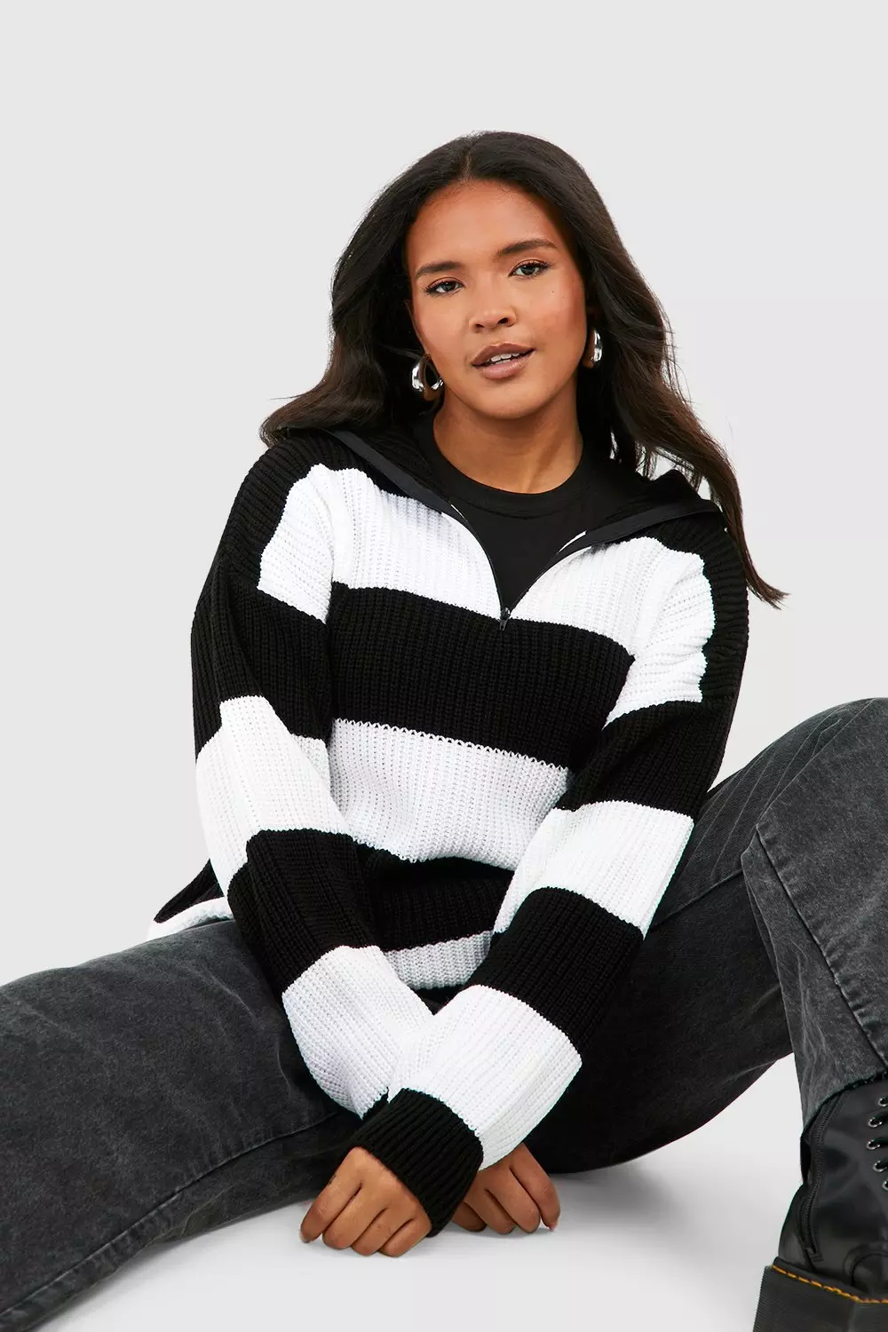 Black Plus Stripe Half Zip Through Jumper alternative image