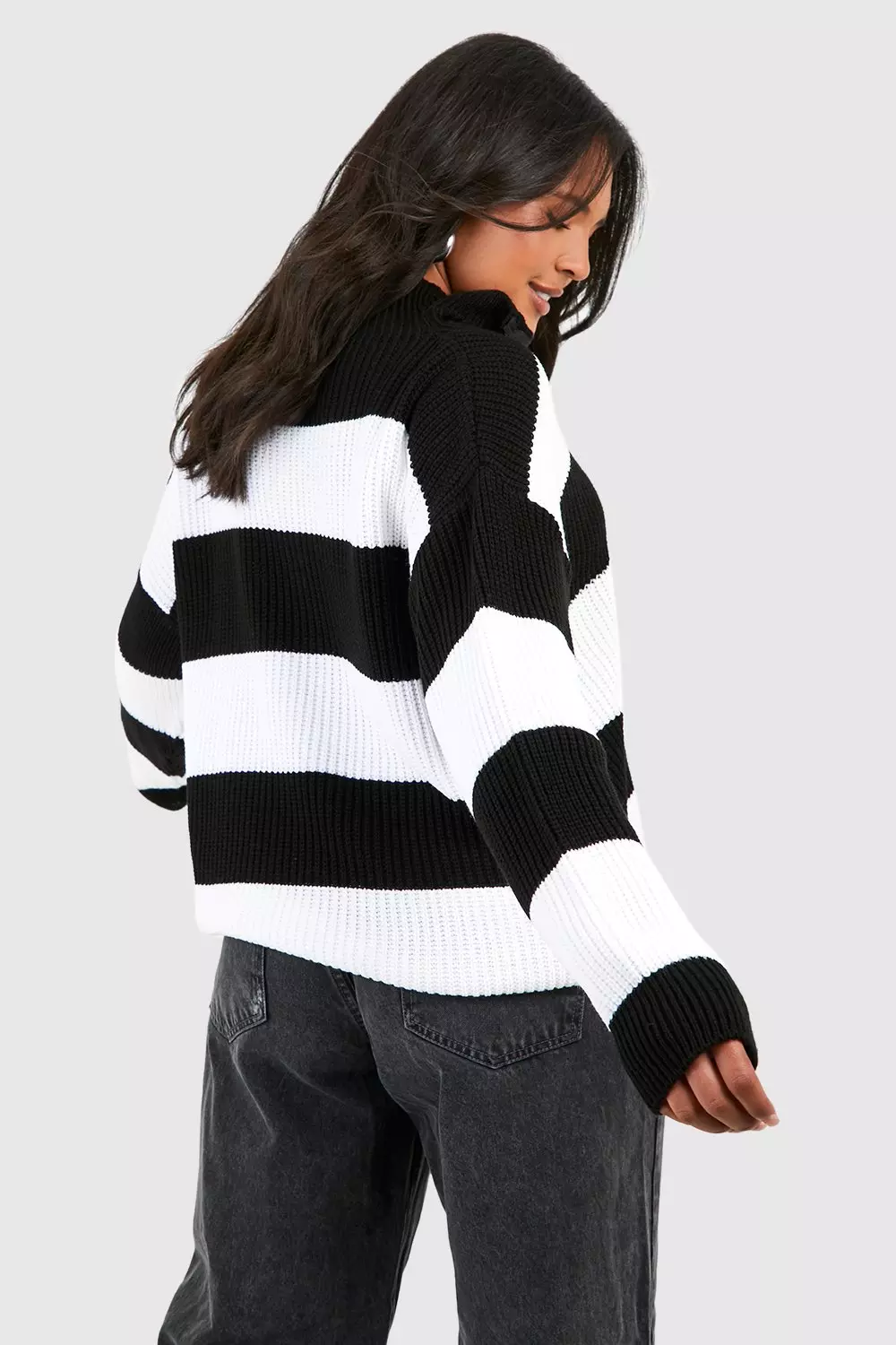 Black Plus Stripe Half Zip Through Jumper alternative image
